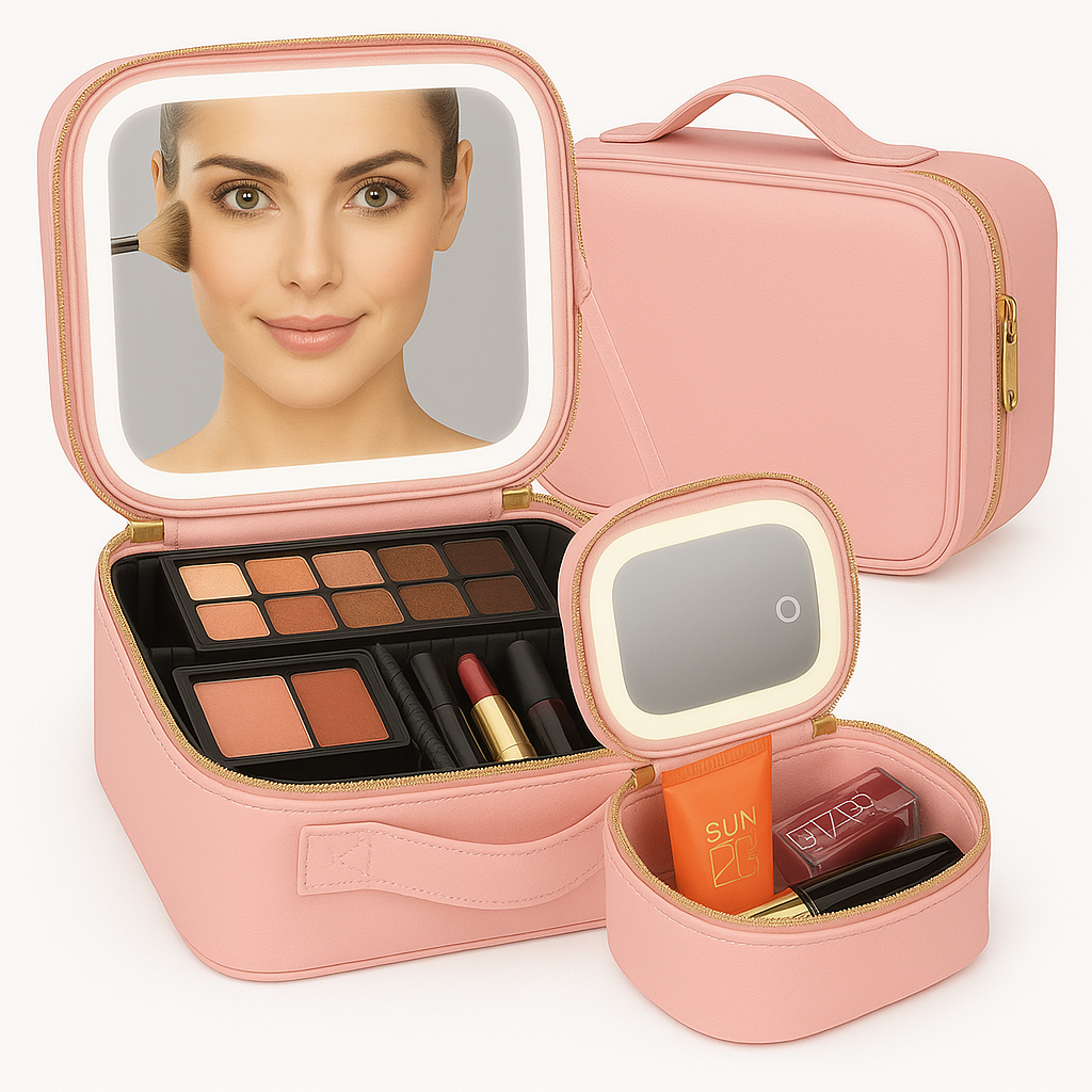 Travel Makeup Bag with LED Mirror