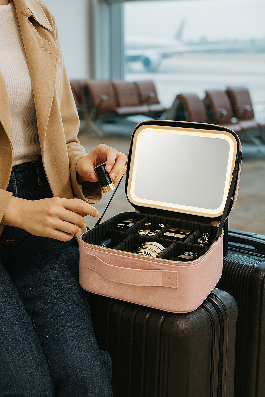 Travel Makeup Bag with LED Mirror