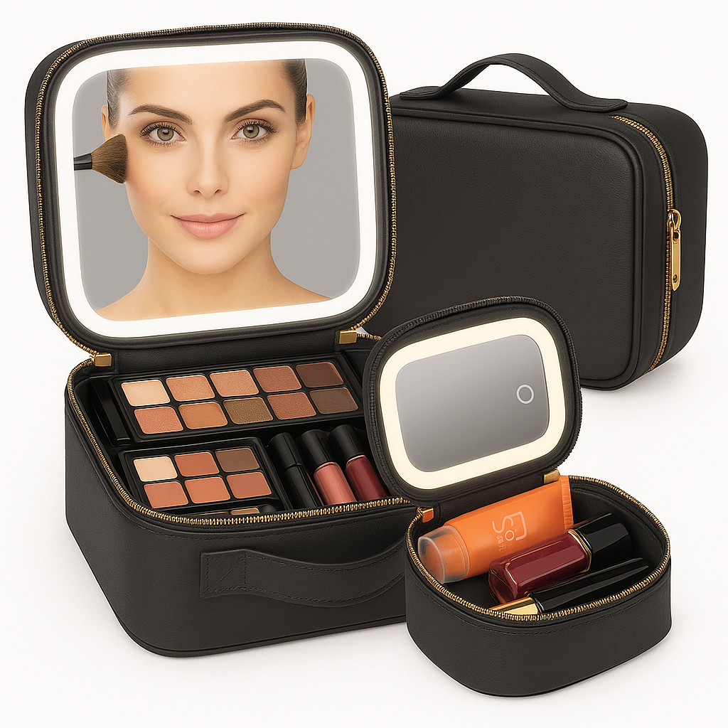 Travel Makeup Bag with LED Mirror