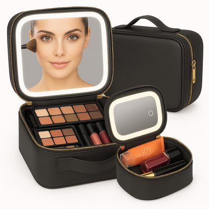 Travel Makeup Bag with LED Mirror